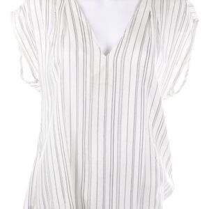 !H&M L O G.G. White & Grey Stripes, S Slv, V-Neck Blouse, Sz. 4